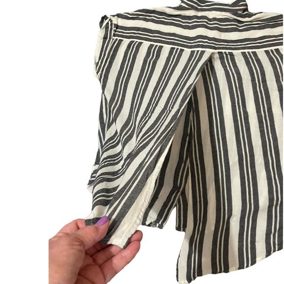 Lucky Brand Womens Split Back Blouse Large Striped Button Front Loose Fit Collar - Picture 4 of 7